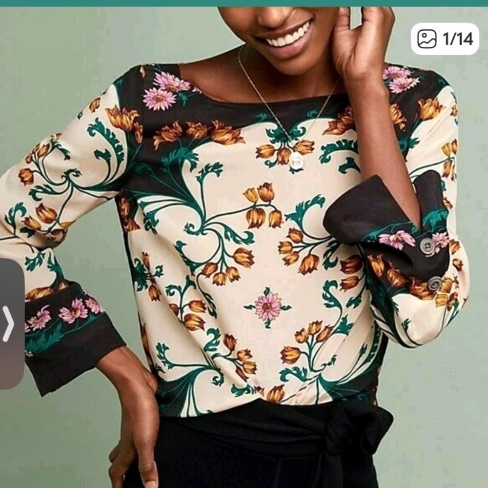 Anthropologie Maeve Florence Silk Blouse Size 6 classic elegant career